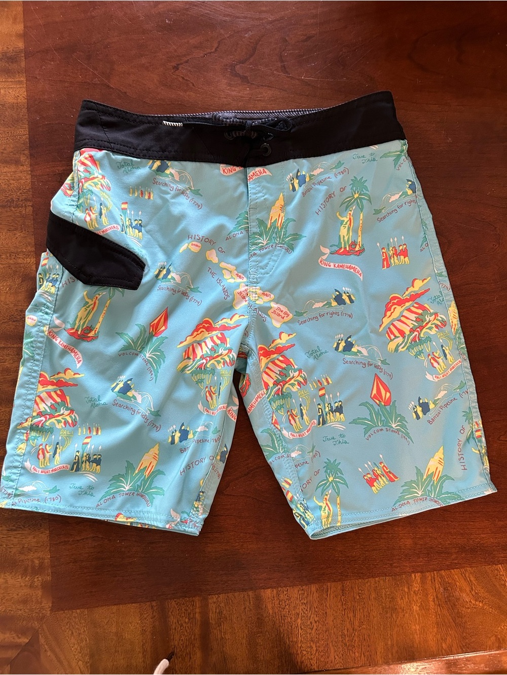 Volcom Mod-Tech Boy's Light Blue Tropical Print Swim Trunks